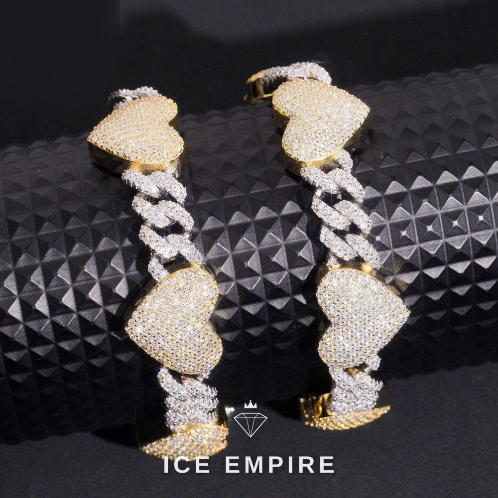 Iced Out Heart Rose Gold Plated Moissanite Cuban Chain