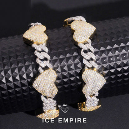 Iced Out Heart Rose Gold Plated Moissanite Cuban Chain