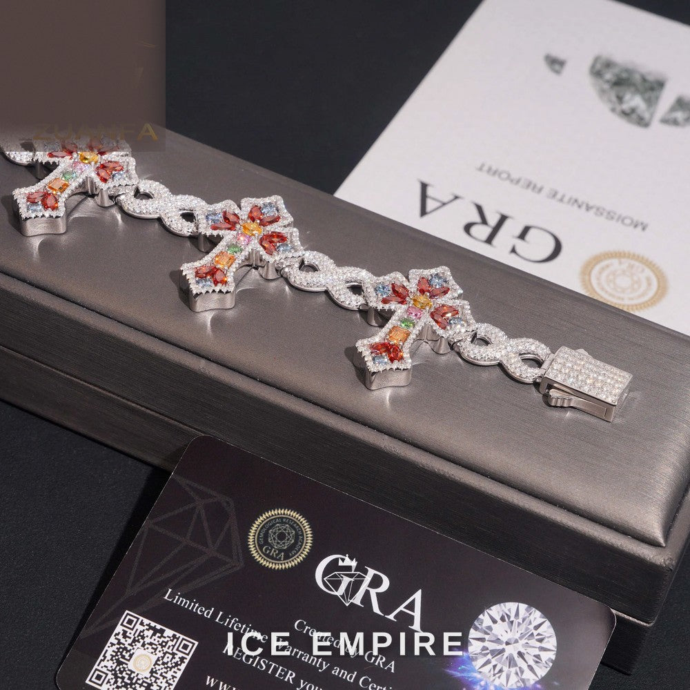 Iced Out Cross 925 Silver Moissanite Cuban Chain