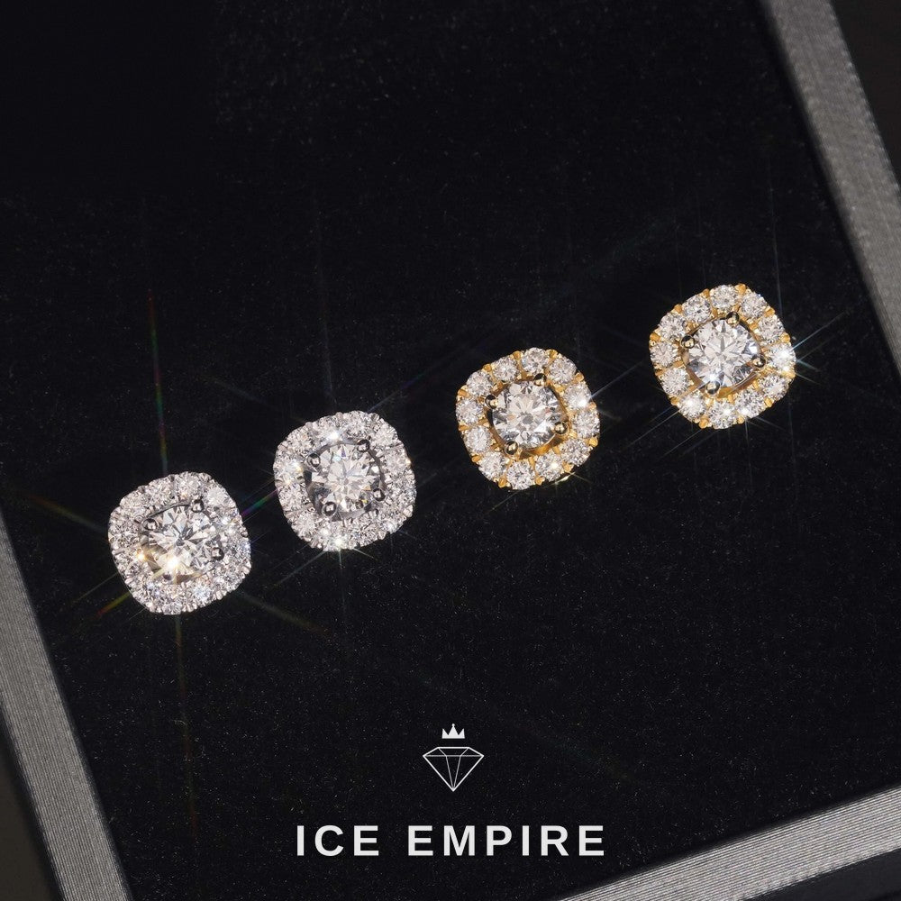 Iced Out Cluster Gold Plated Lab Grown Diamond Stud Earrings
