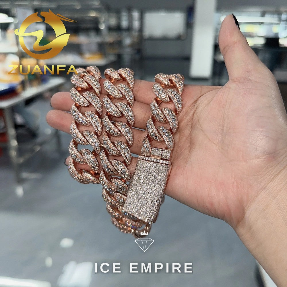 Iced Out Rose Gold Plated Moissanite Cuban Chain
