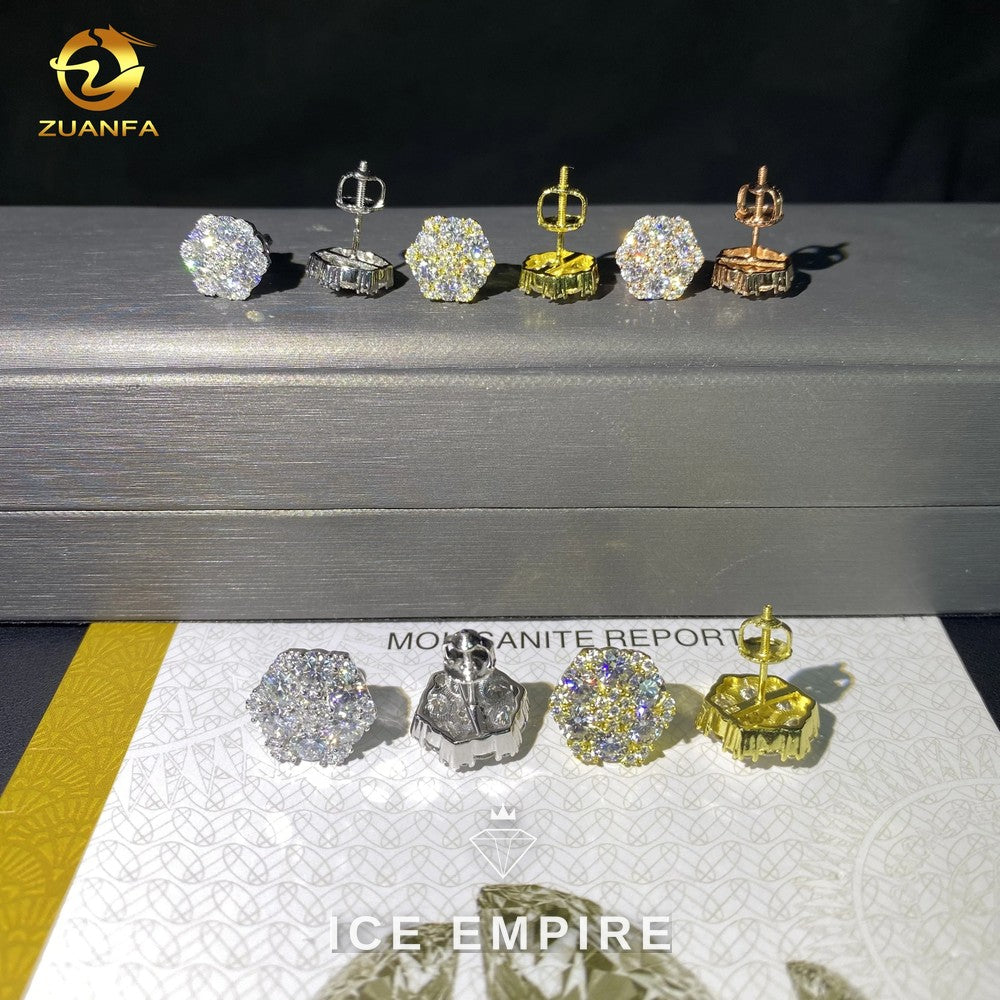 Iced Out 925 Silver Moissanite Stud Earrings