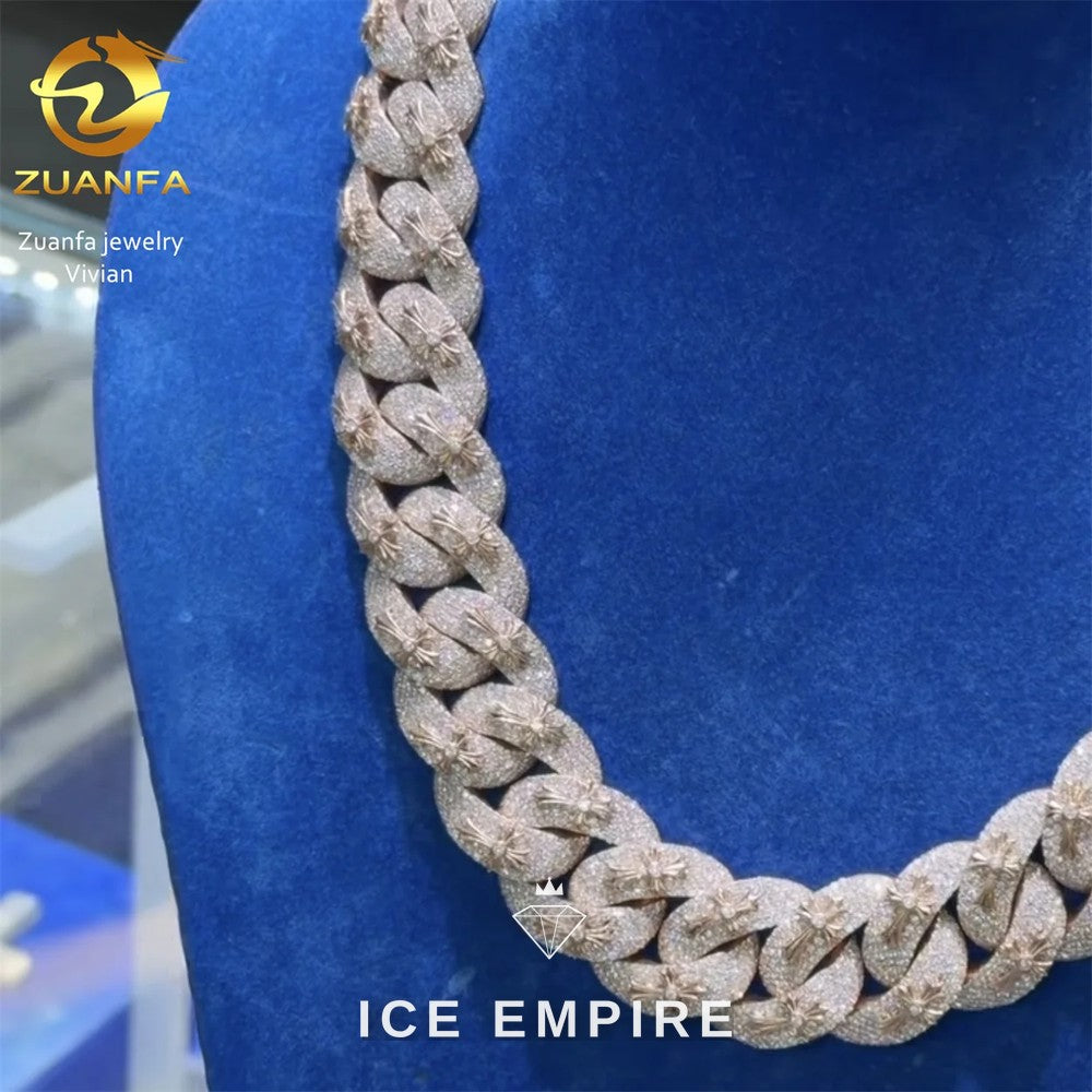Iced Out Cross Rose Gold Plated Moissanite Cuban Chain