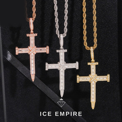 Iced Out Cross Rose Gold Plated Moissanite Pendant