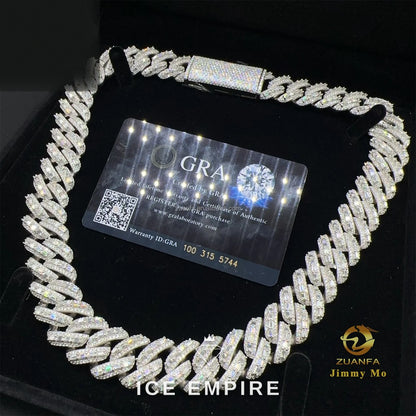 Iced Out Baguette 925 Silver Moissanite Cuban Chain