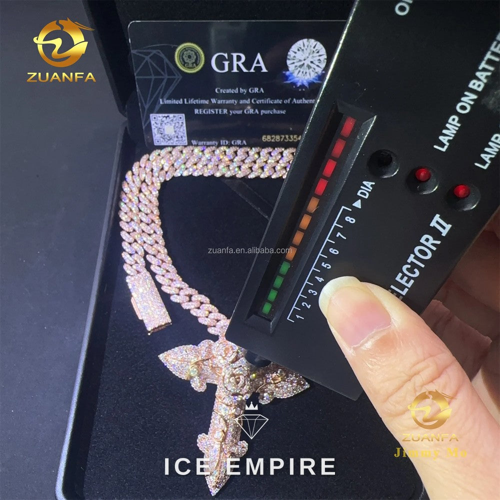 Iced Out Cross Rose Gold Moissanite Cuban Chain