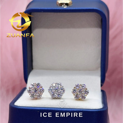 Iced Out Cluster 925 Silver Moissanite Stud Earrings