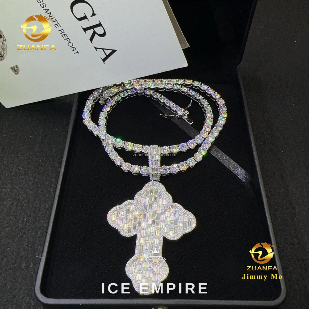 Iced Out Baguette 925 Silver Moissanite Pendant