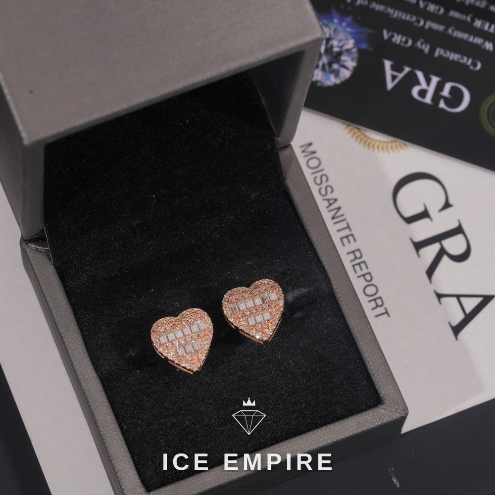Iced Out Heart Rose Gold Plated Moissanite Earrings