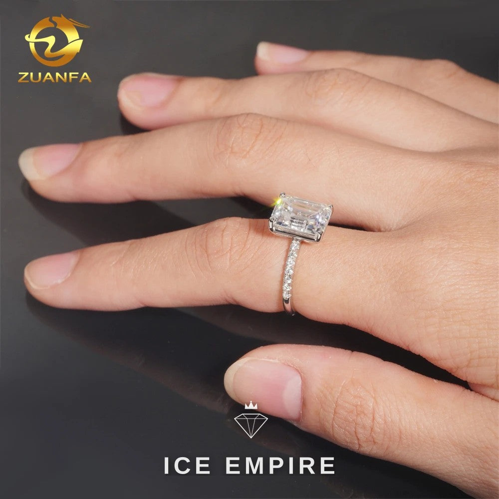 Iced Out Baguette 925 Silver Moissanite Engagement Ring