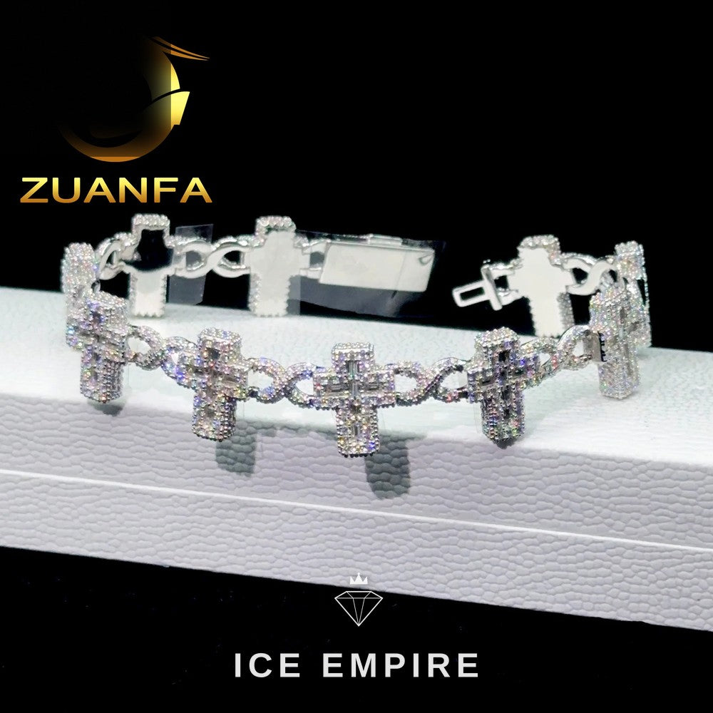 Iced Out Baguette 925 Silver Moissanite Cuban Chain