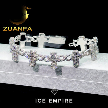 Iced Out Baguette 925 Silver Moissanite Cuban Chain