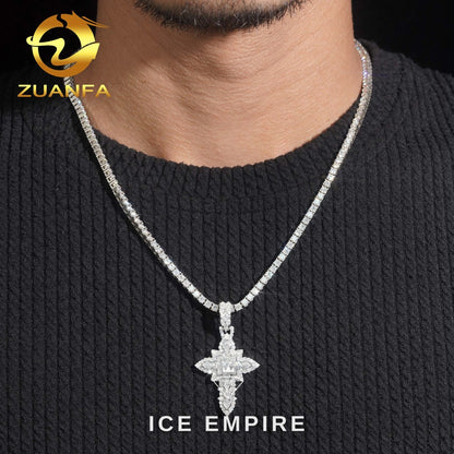 Iced Out Cross Rose Gold Plated Moissanite Tennis Chain