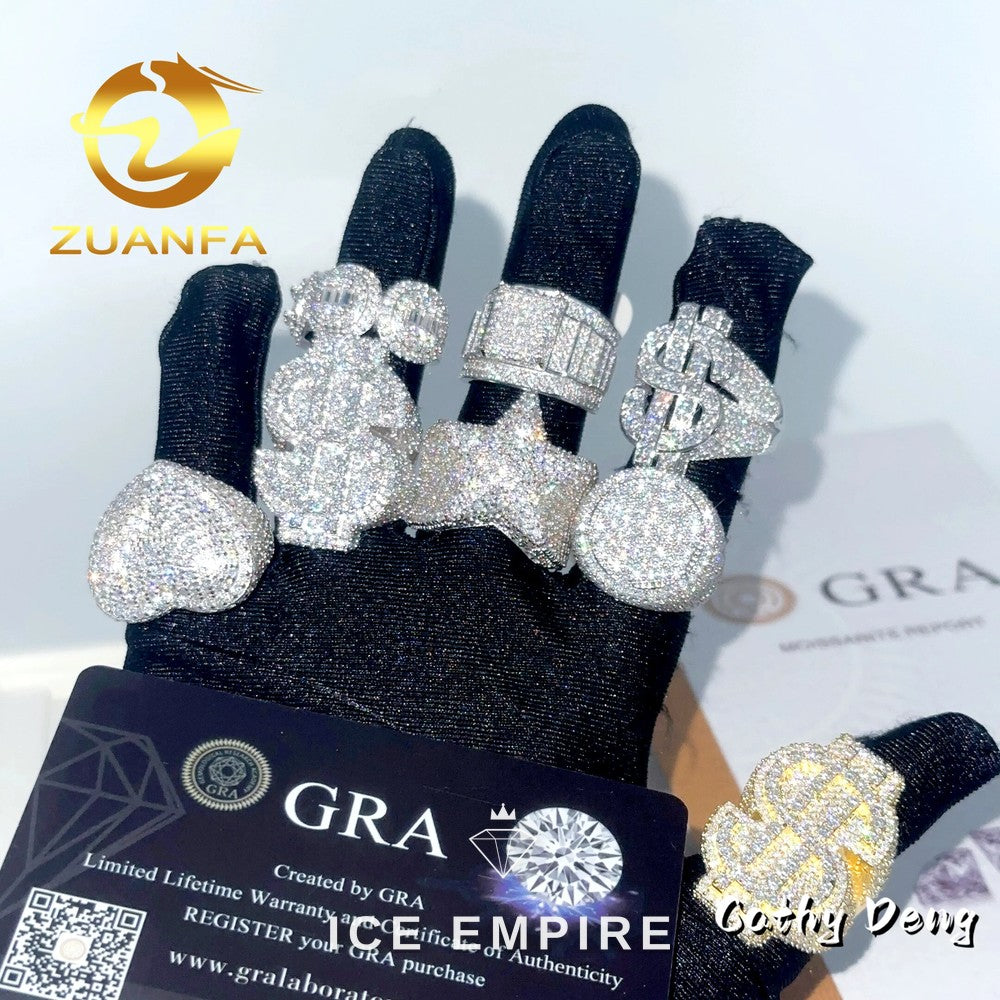 Iced Out Heart 925 Silver Moissanite Ring
