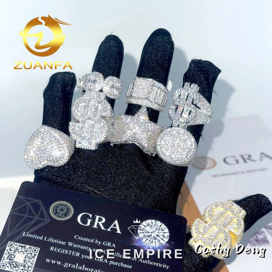 Iced Out Heart 925 Silver Moissanite Ring