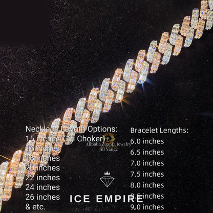 Iced Out Baguette Rose Gold Plated Moissanite Cuban Chain