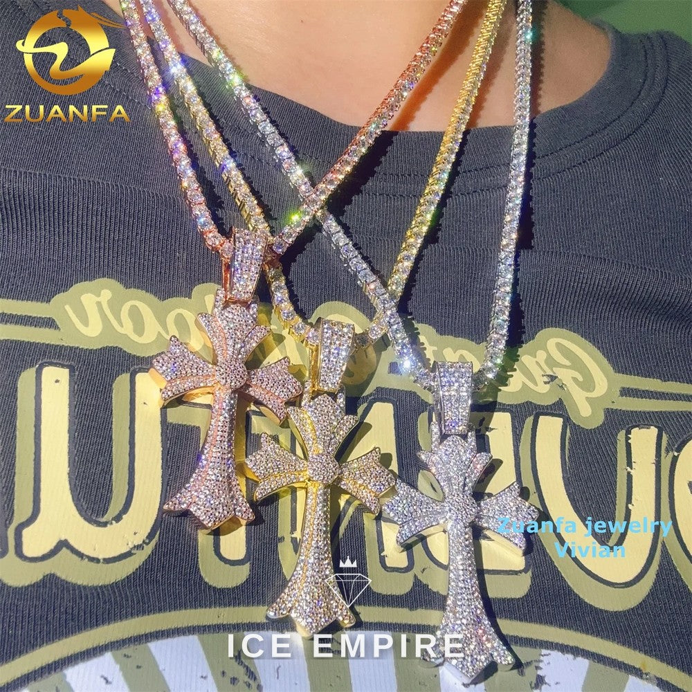 Iced Out Cross Gold Plated Moissanite Pendant