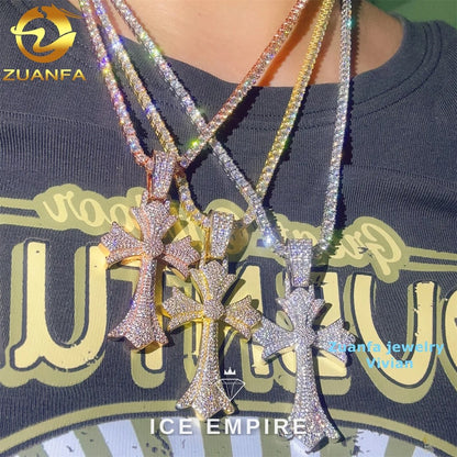 Iced Out Cross Gold Plated Moissanite Pendant