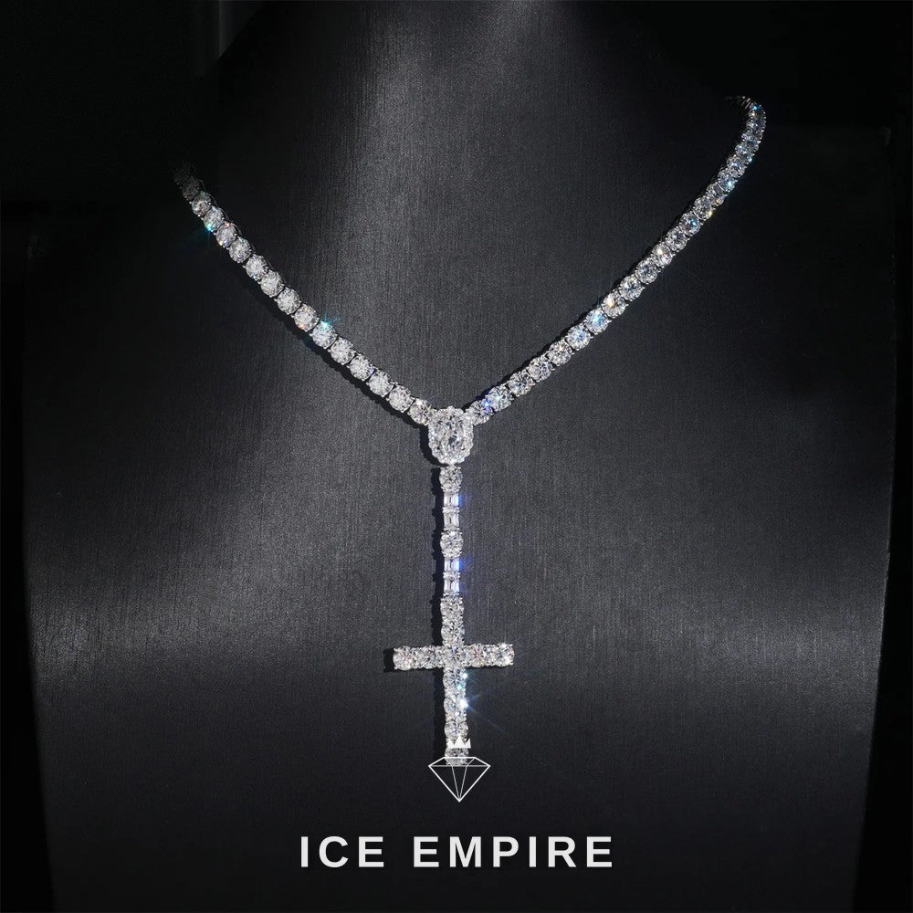 Iced Out Cross Rose Gold Plated Moissanite Cuban Chain
