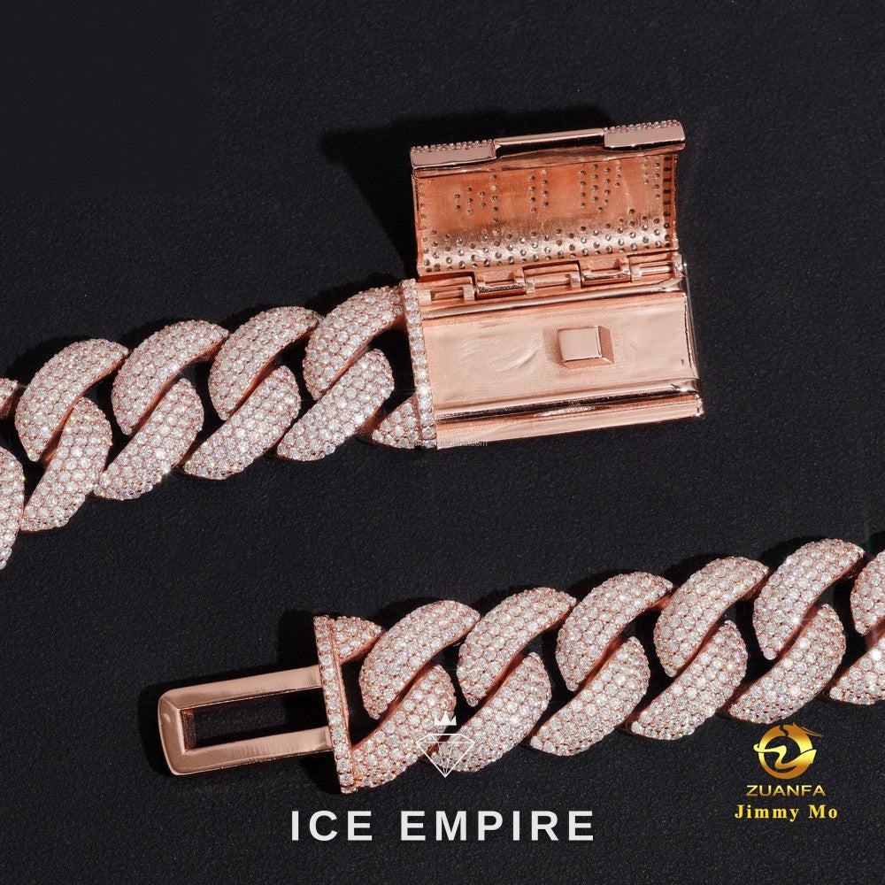 Iced Out Rose Gold Moissanite Cuban Chain