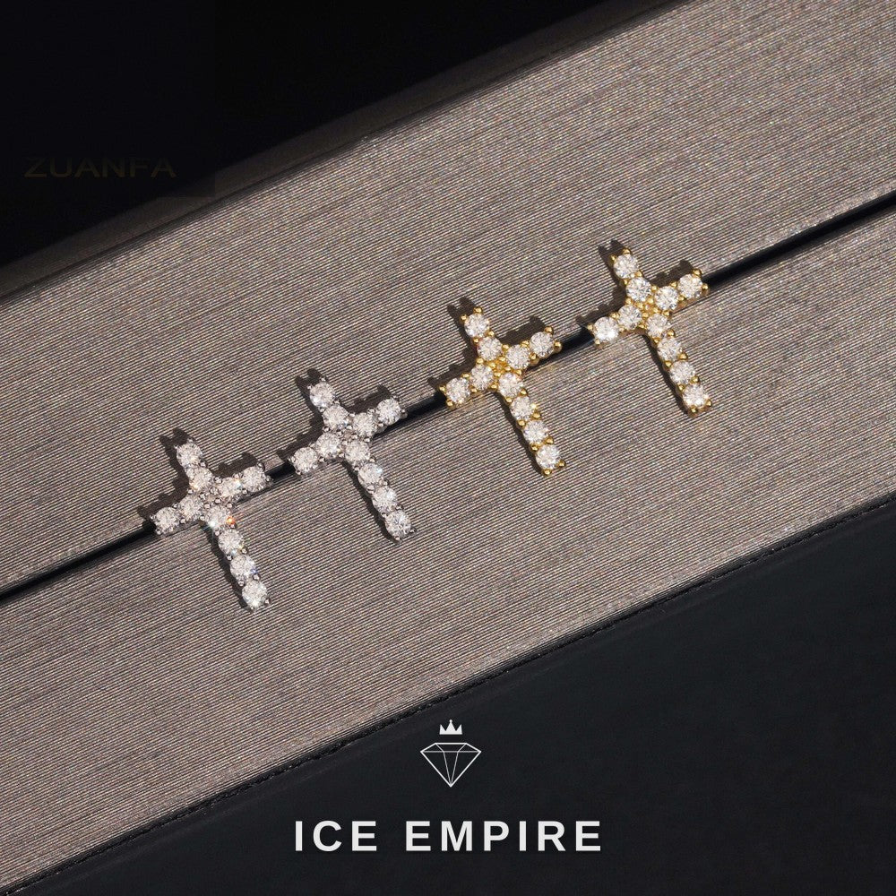 Iced Out Cross 925 Silver Moissanite Earrings