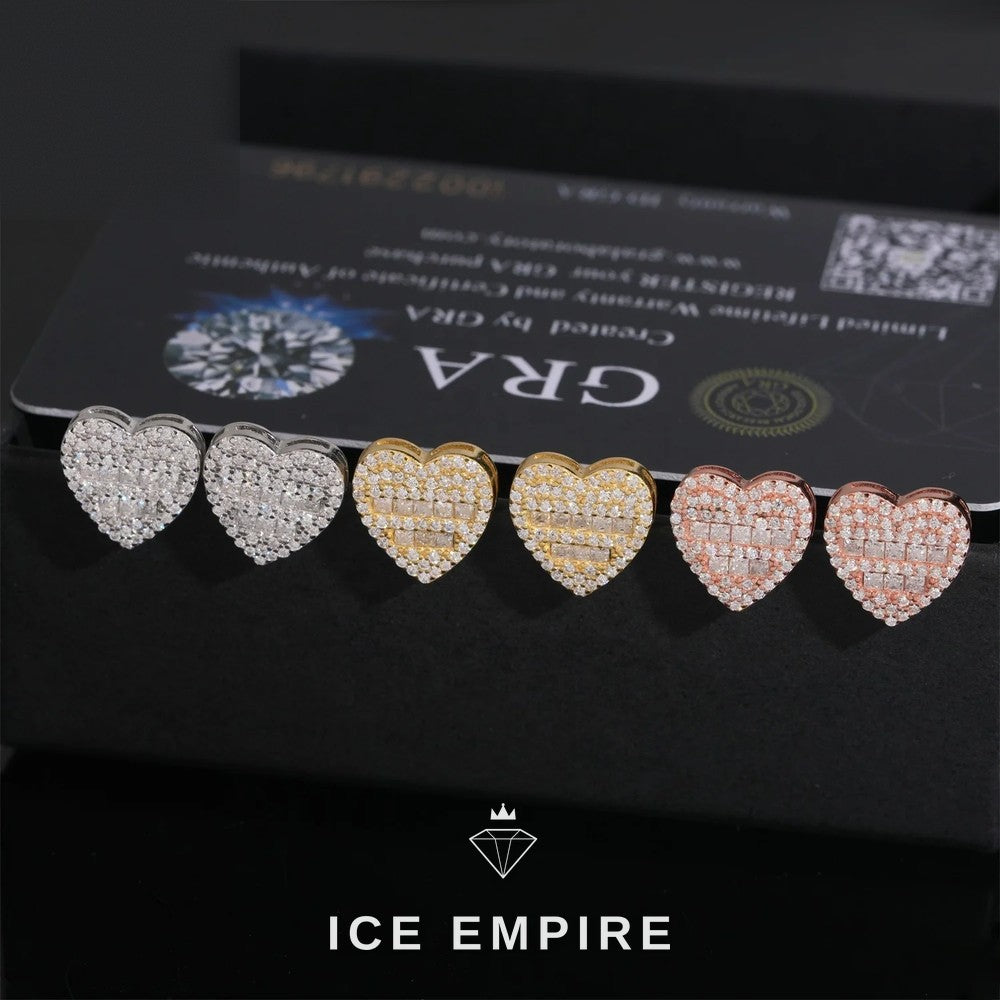 Iced Out Heart 925 Silver Moissanite Earrings