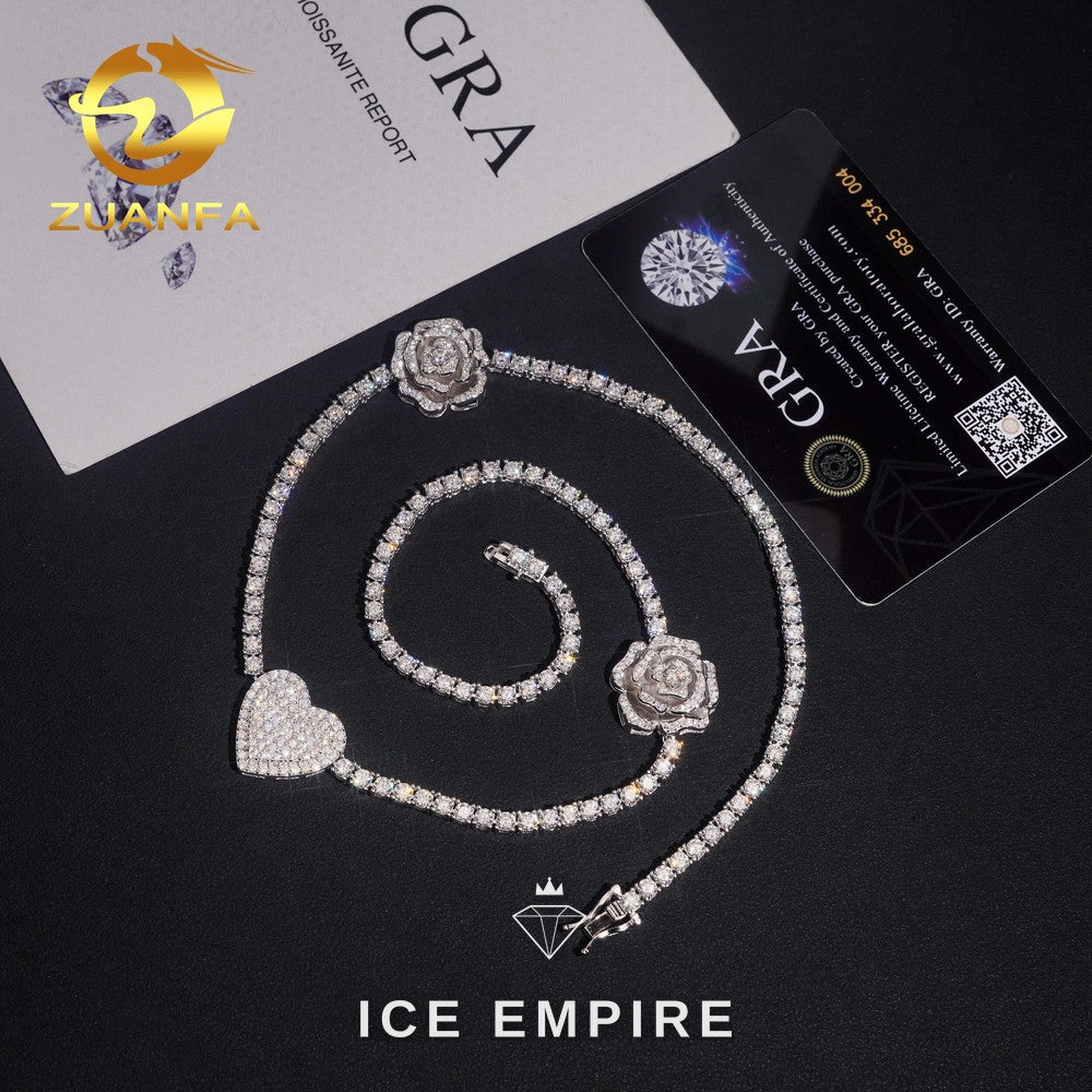 Iced Out Heart Rose Gold Plated Moissanite Cuban Chain
