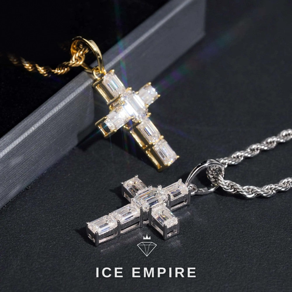 Iced Out Cross Rose Gold Plated Moissanite Pendant