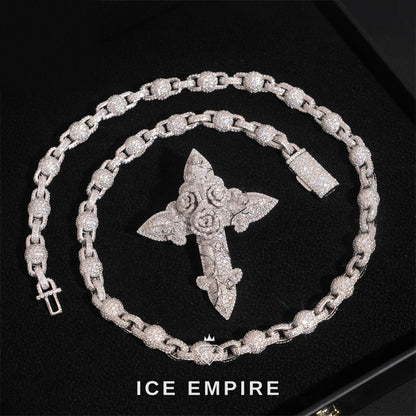 Iced Out Cross Rose Gold Plated Moissanite Cuban Chain