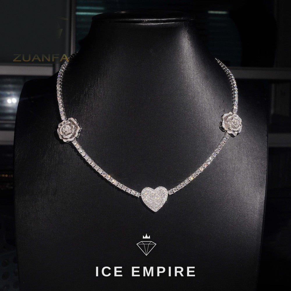 Iced Out Heart Rose Gold Plated Moissanite Cuban Chain