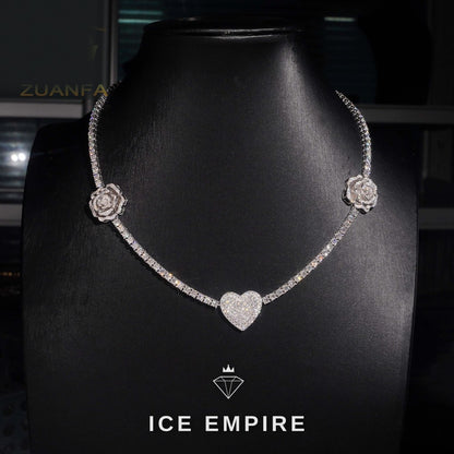 Iced Out Heart Rose Gold Plated Moissanite Cuban Chain