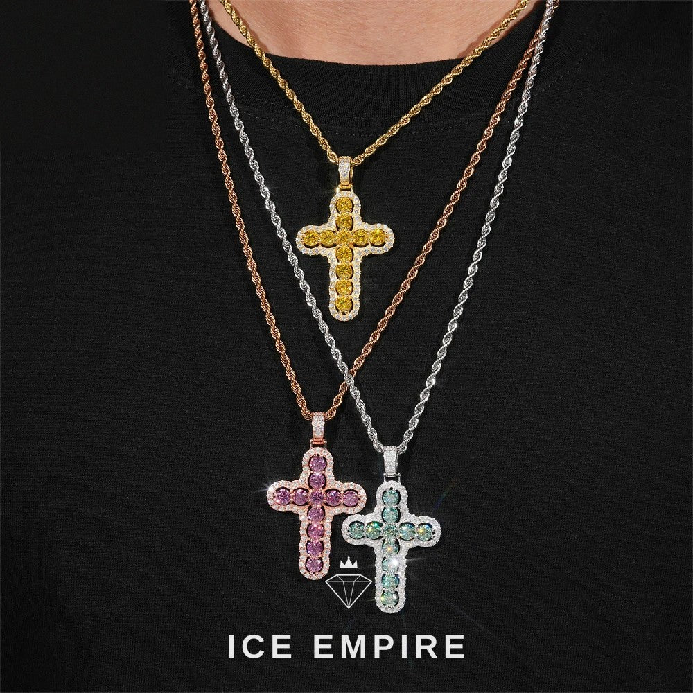 Iced Out Cross Rose Gold Plated Moissanite Rope Chain