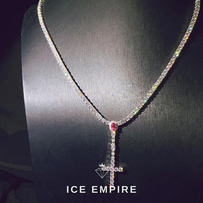 Iced Out Cross Rose Gold Plated Moissanite Cuban Chain