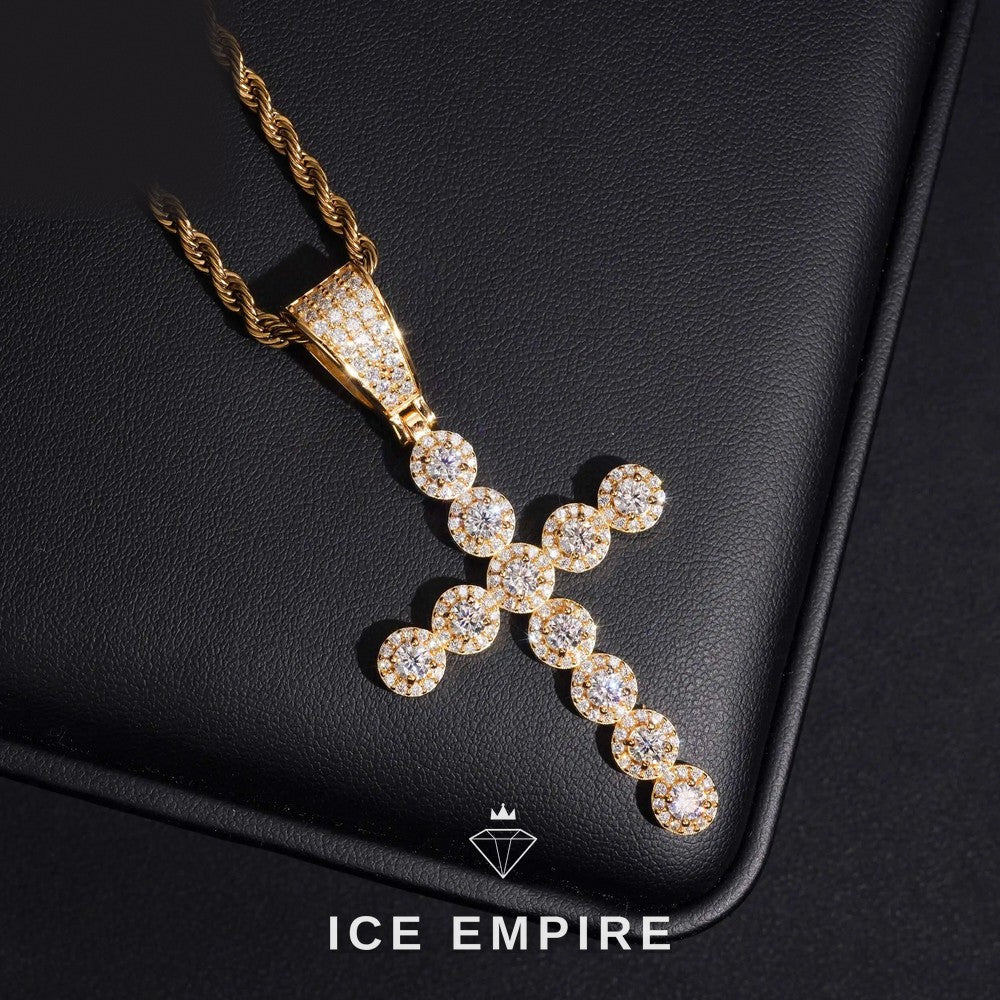 Iced Out Cross Rose Gold Plated Moissanite Pendant