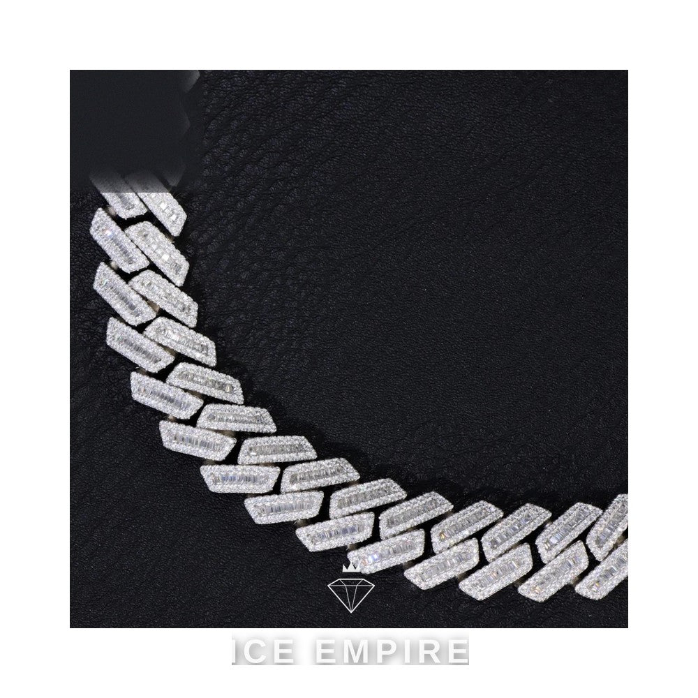 Iced Out Baguette Rose Gold Plated Moissanite Cuban Chain
