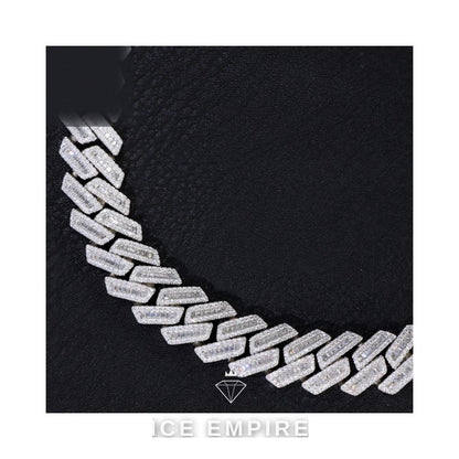 Iced Out Baguette Rose Gold Plated Moissanite Cuban Chain