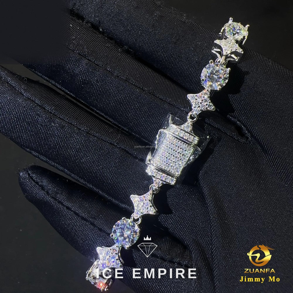 Iced Out Cluster 925 Silver Moissanite Tennis Chain