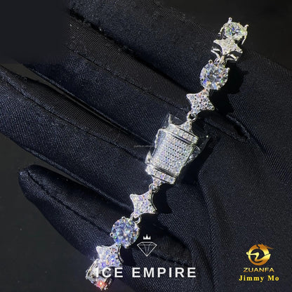 Iced Out Cluster 925 Silver Moissanite Tennis Chain