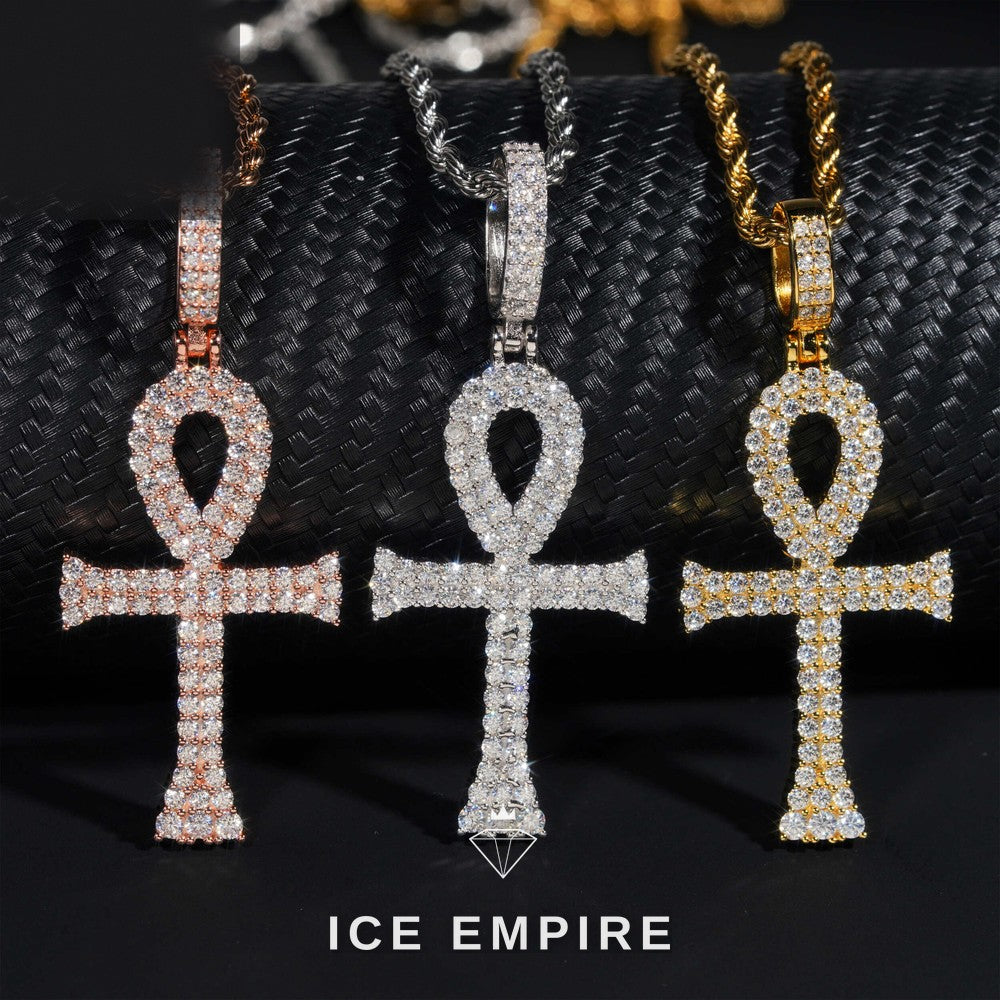 Iced Out Cross Rose Gold Plated Moissanite Pendant