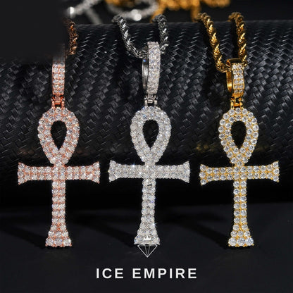 Iced Out Cross Rose Gold Plated Moissanite Pendant