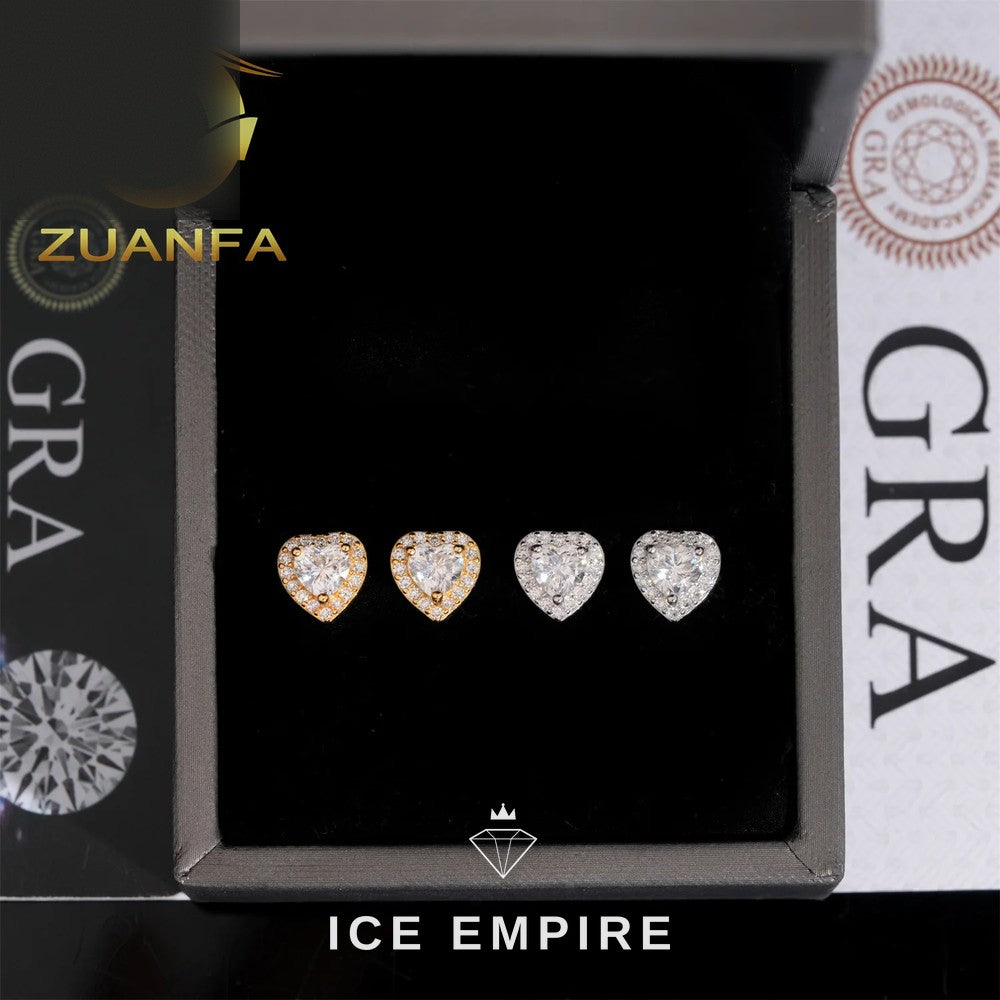 Iced Out Heart Rose Gold Plated Moissanite Earrings