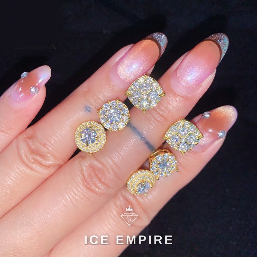 Iced Out Cross Gold Plated Moissanite Hoop Earrings