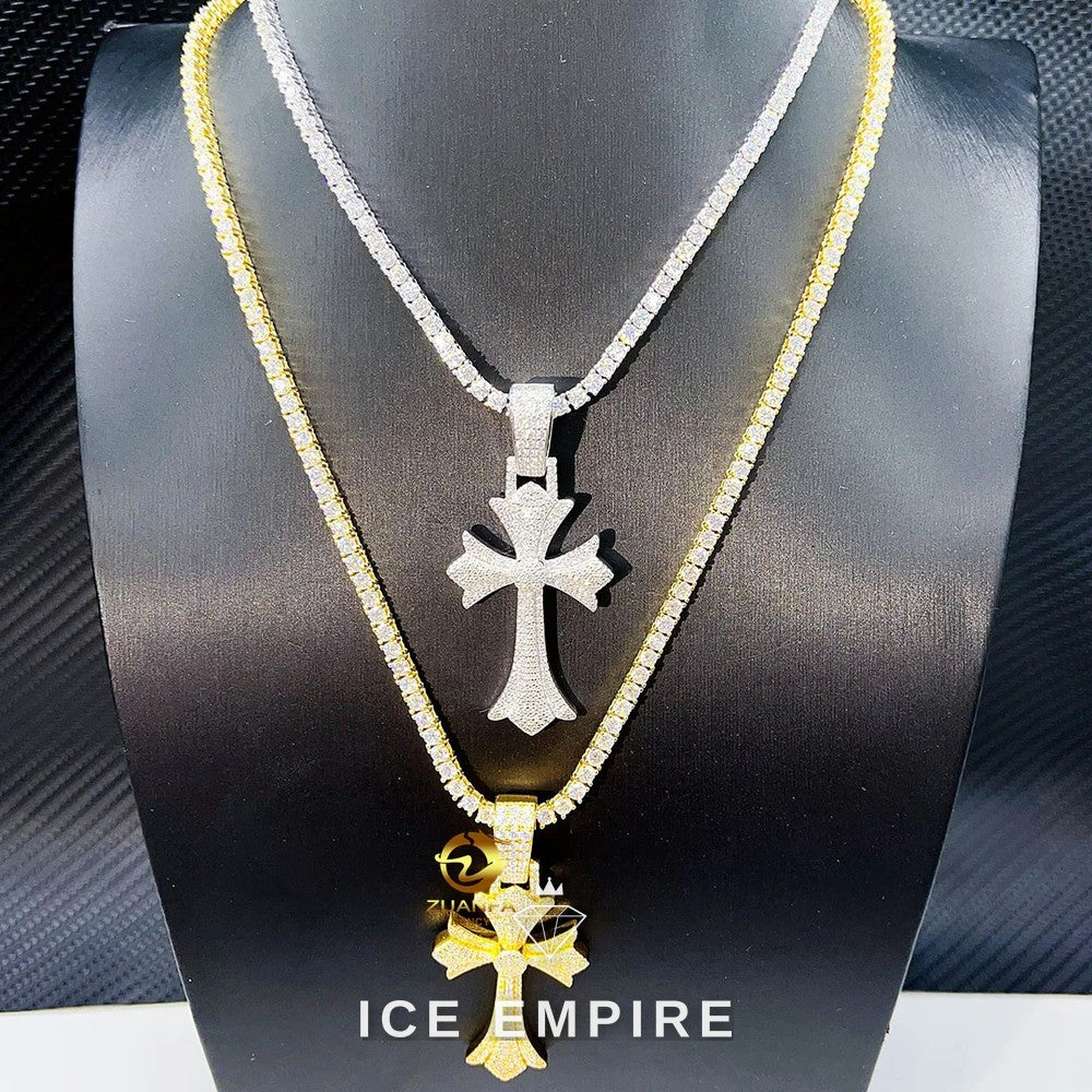 Iced Out Cross Rose Gold Plated Moissanite Pendant