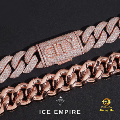 Iced Out Rose Gold Moissanite Cuban Chain