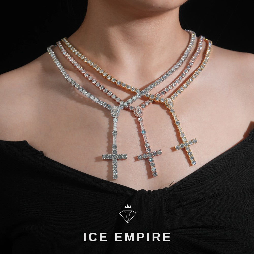 Iced Out Cross Rose Gold Plated Moissanite Cuban Chain