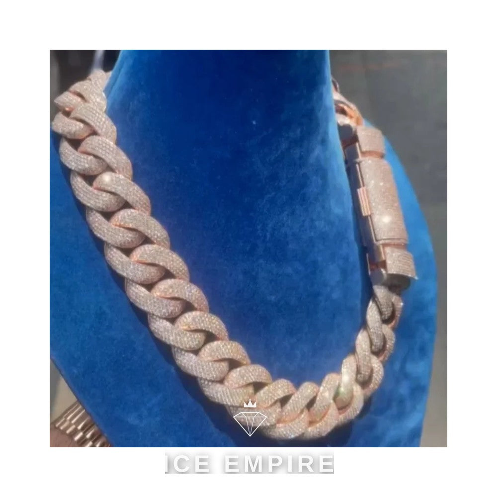 Iced Out Rose Gold Plated Moissanite Cuban Chain