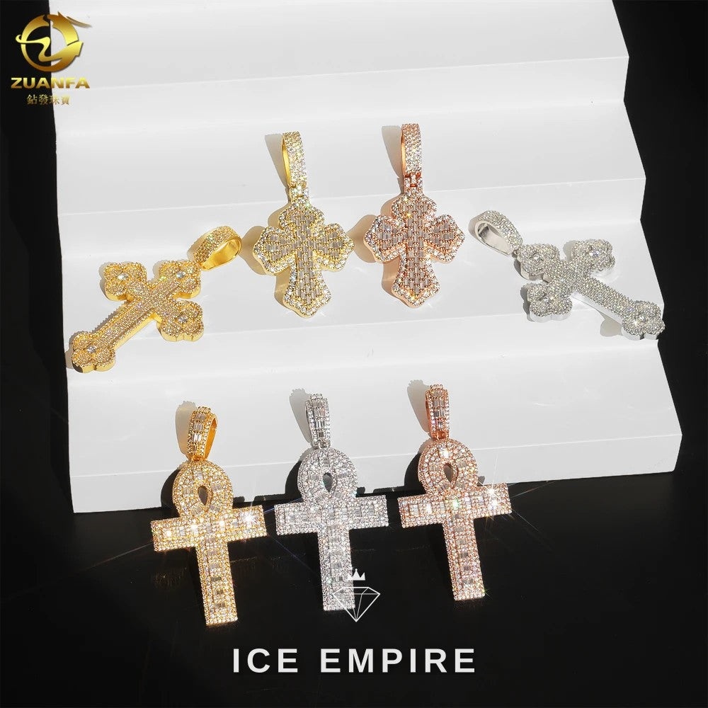 Iced Out Cross Rose Gold Plated Moissanite Pendant