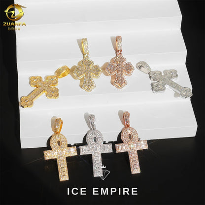Iced Out Cross Rose Gold Plated Moissanite Pendant