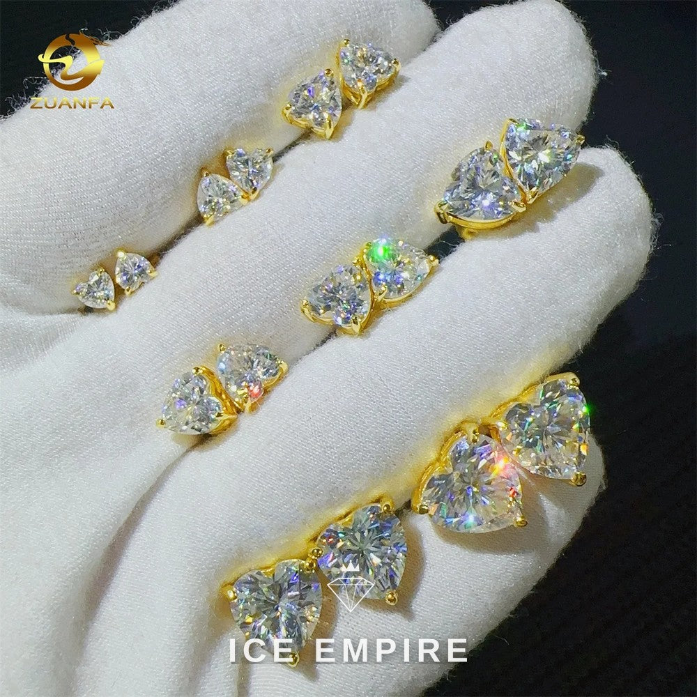 Iced Out Heart Gold Plated Moissanite Stud Earrings