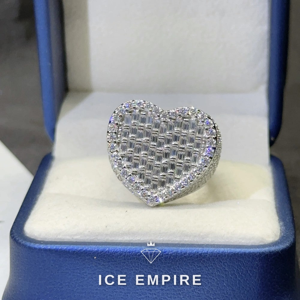 Iced Out Heart 925 Silver Moissanite Ring